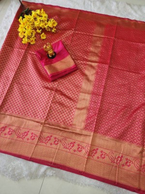 Pink New Looking Lichi Silk With Banarasi Saree For Women